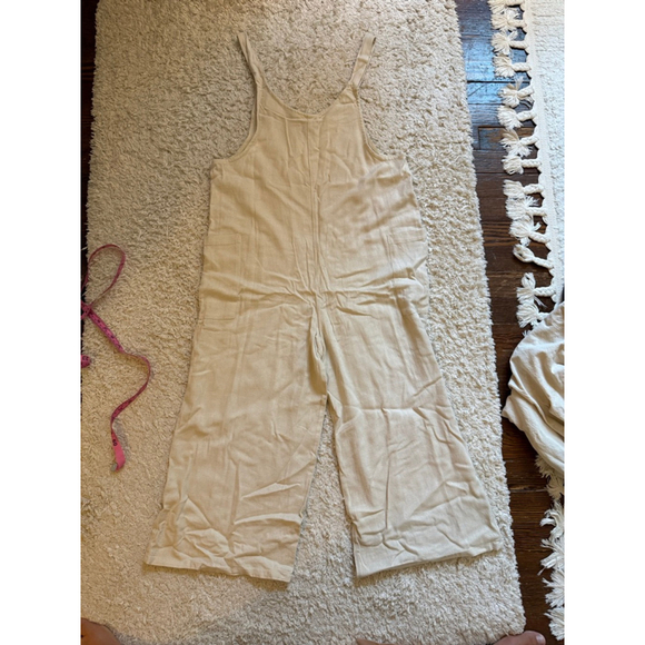 Hunter & Brown Pants - NWT Women's Hunter & Brown Beige Linen Blend Wide Leg Jumpsuit S